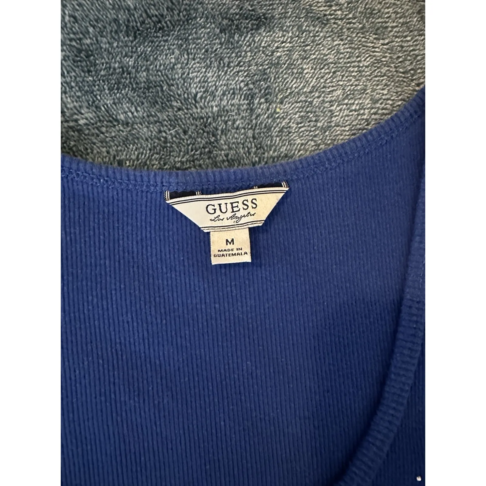 Guess Tank Top Women's Medium Blue Racerback Ribbed Knit Bejeweled Y2K‎ - Image 3