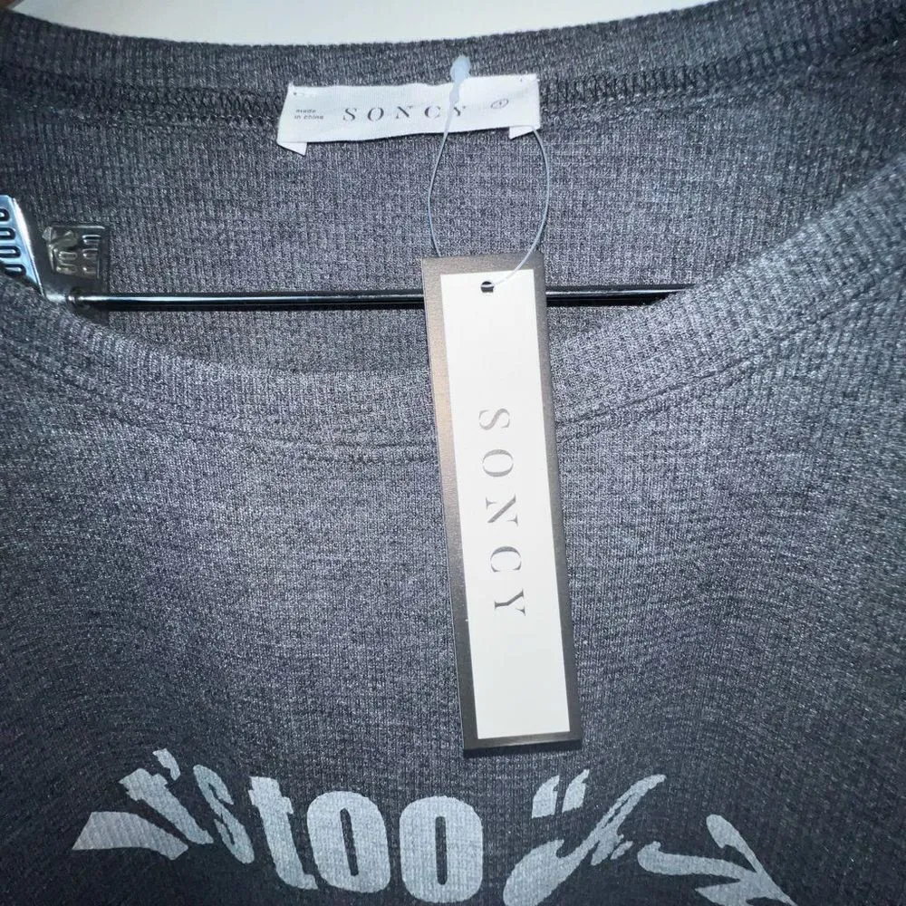 Soncy “It’s too A.M. for Me…” Plus Size Crop Thermal Top‎ (Soncy size 00) Gray - Image 3