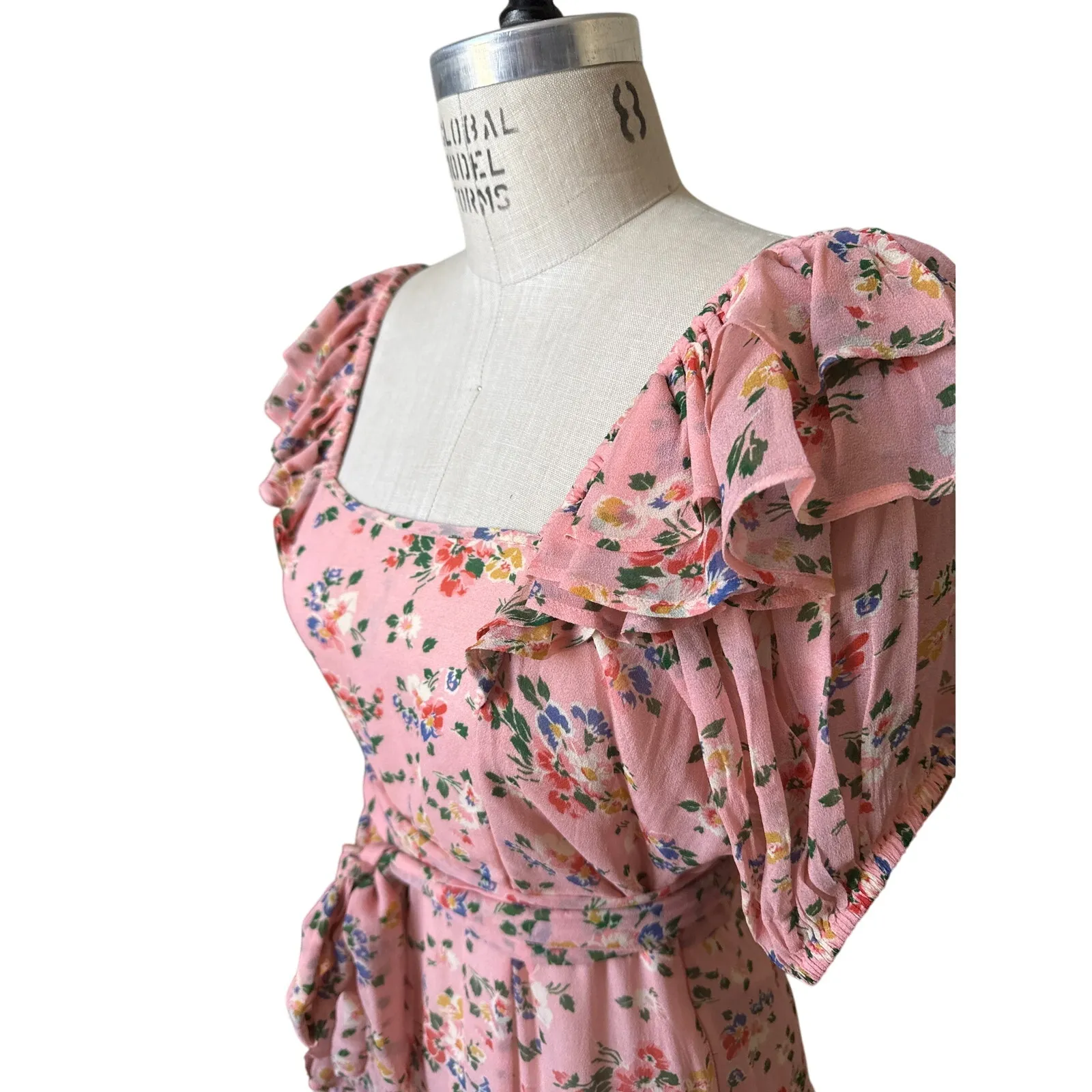LoveShackFancy Kimbra Ruffle Floral Silk Mini Dress Size 10 - Image 3