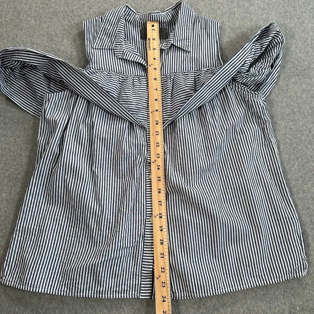 Sunday in Brooklyn Cold Shoulder Top Womens Large Blue/White Stripe Button Front - Image 6