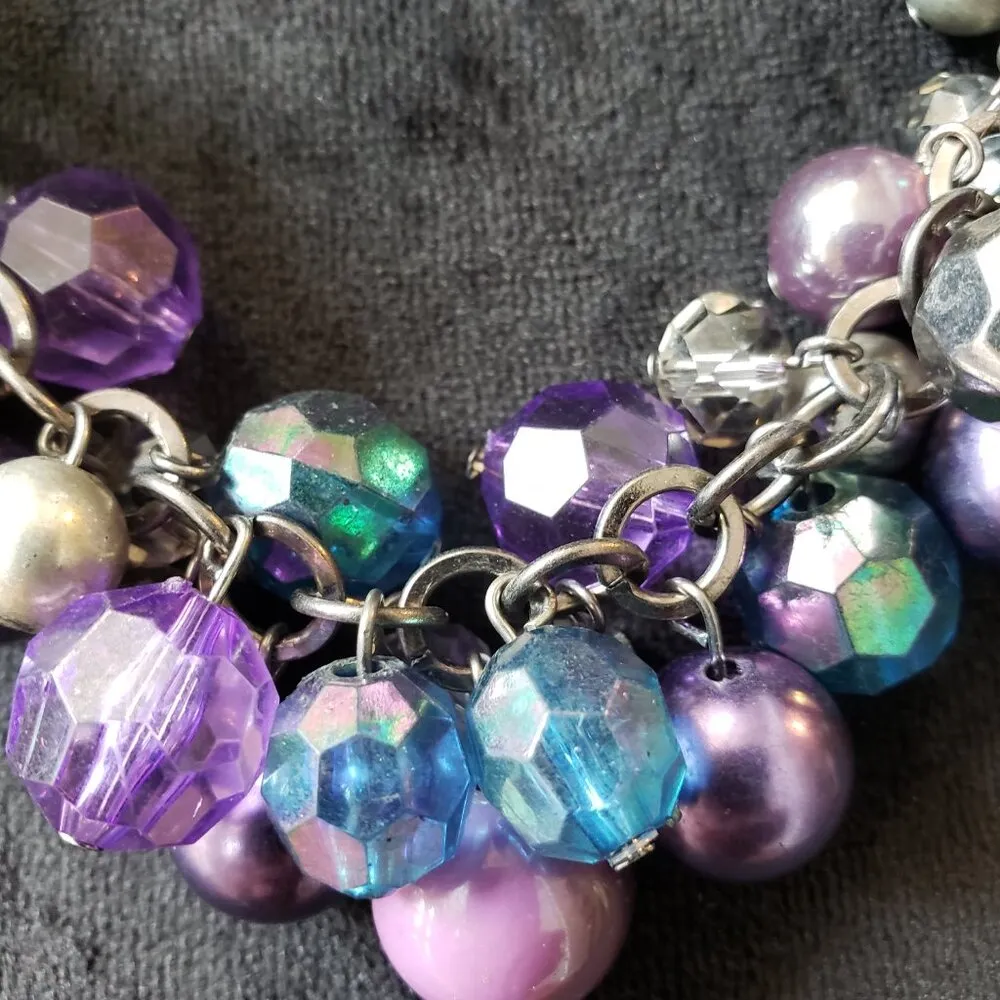 Womens Multicolor Multiple Beaded Cable Chain Necklace with Lobster Clasp Purple - Image 6