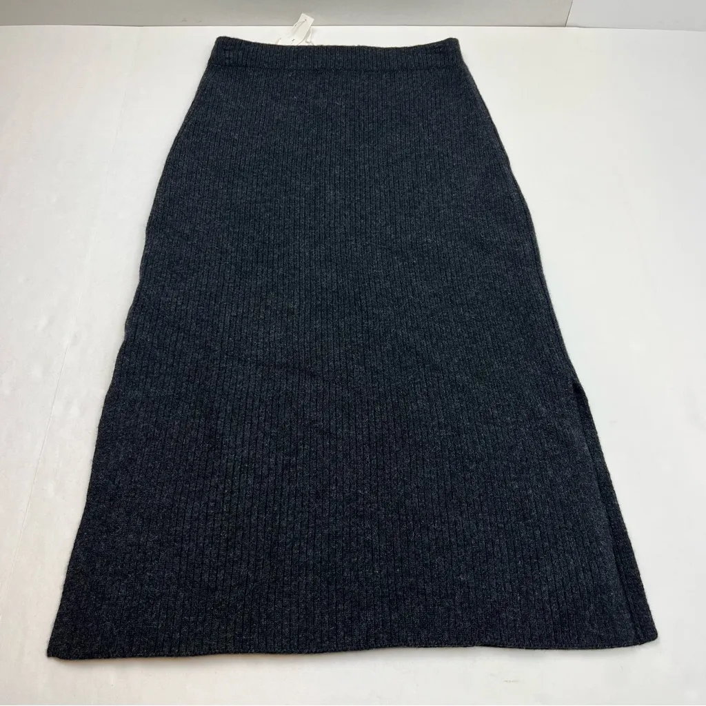 Vince Ribbed‎ Wool Cashmere Blend Charcoal Grey Gray Knit Midi Skirt Size XS NEW - Image 10