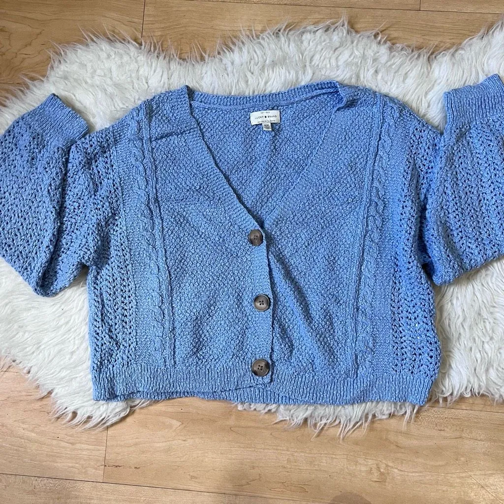 Lucky Brand blue knot style fall and winter cardigan sweater M - Image 9