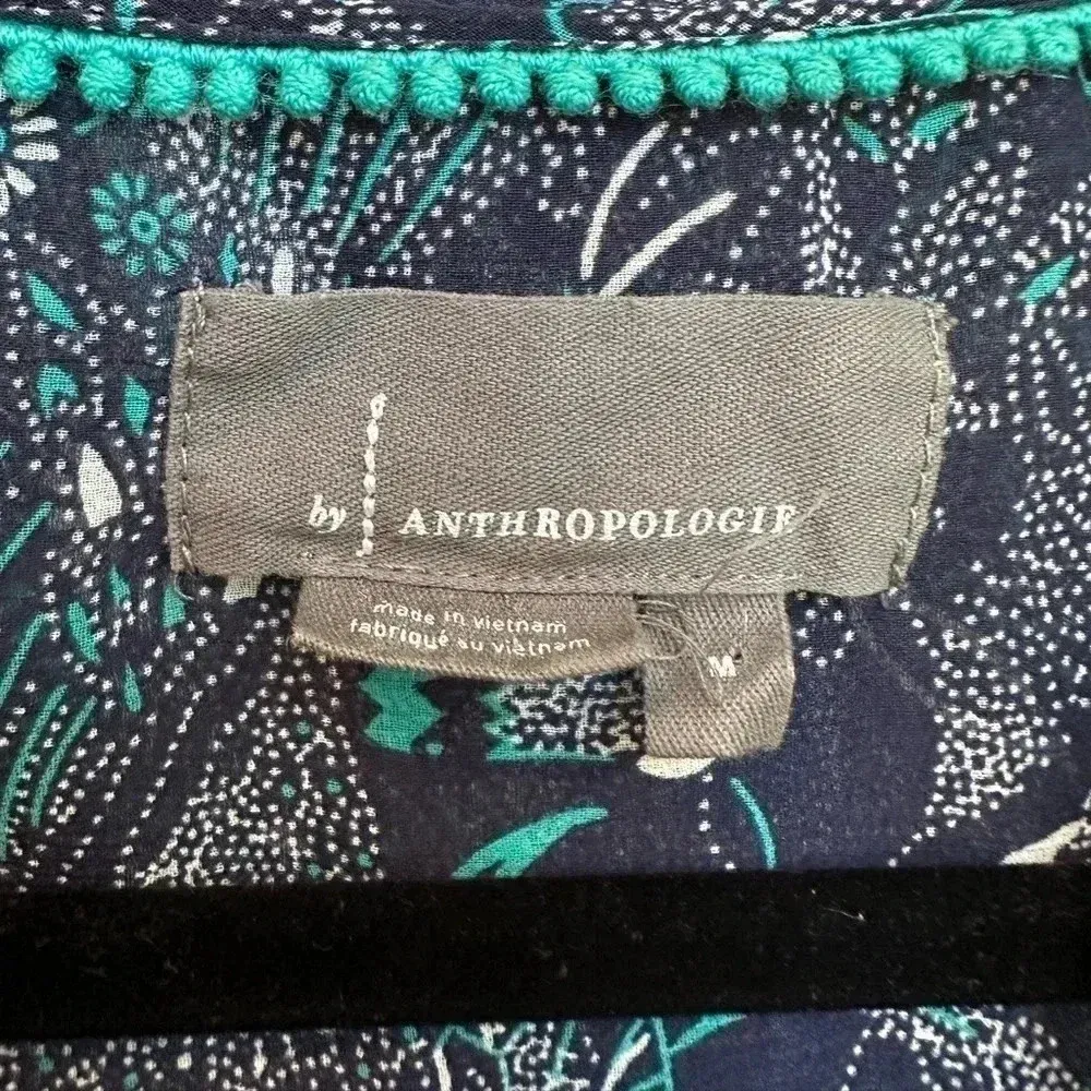 Anthropologie | Blue Green Teal Sheer Bohemian Long Sleeve Ruffle Blouse Size M - Image 10