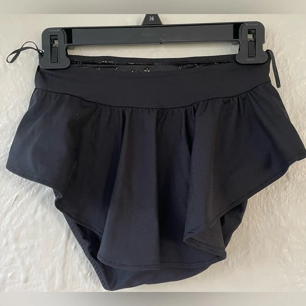 Black bikini bottom flouncy skirt with gold details along wide waist line;size M Size M - Image 3