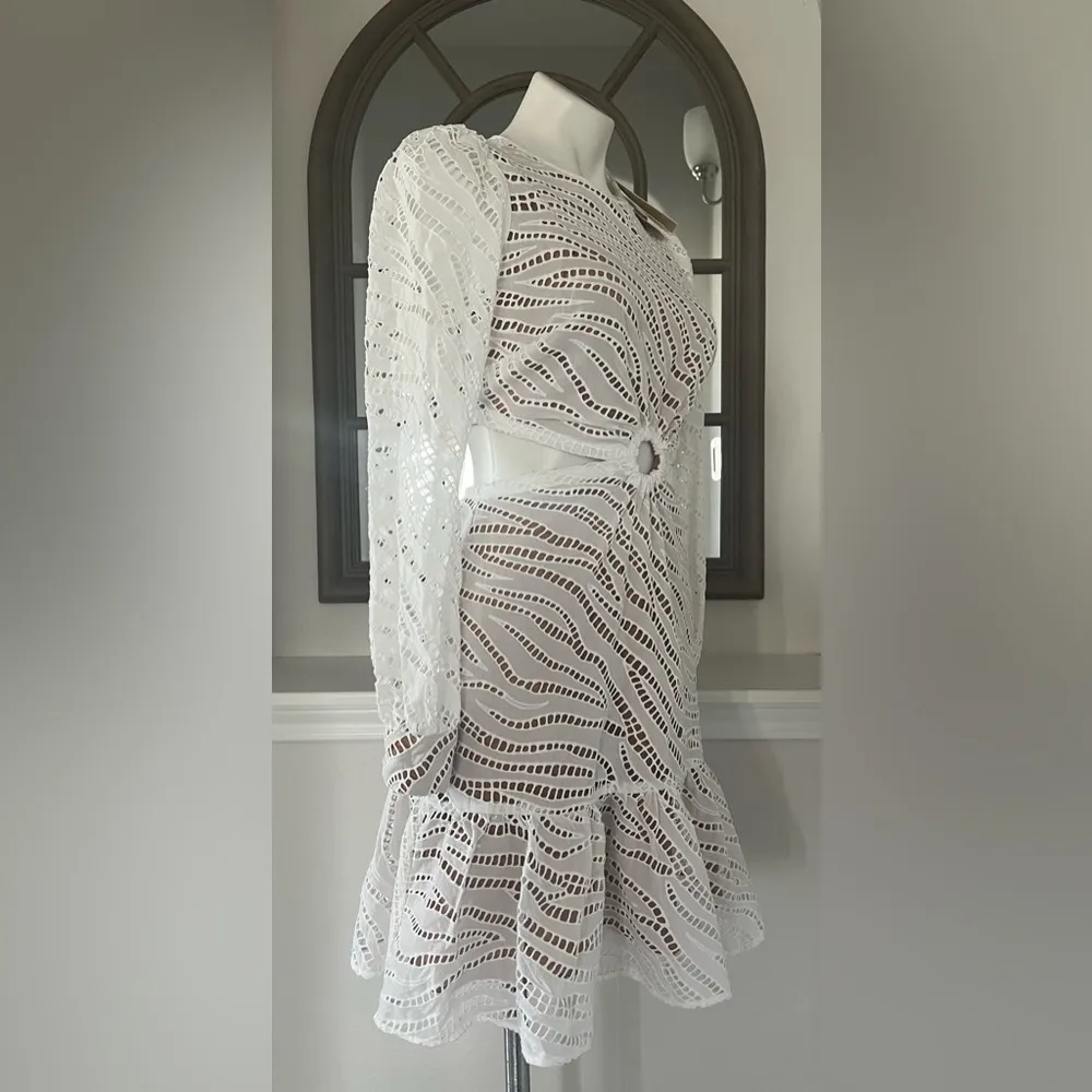 Michael Kors Zebra Eyelet Cutout Dress, White & Tan Size S New w/Tag Retail $455 - Image 7