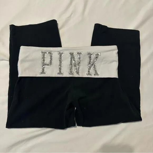 Y2K PINK Victoria's Secret BLING Flare Yoga Cropped Pants - Image 2