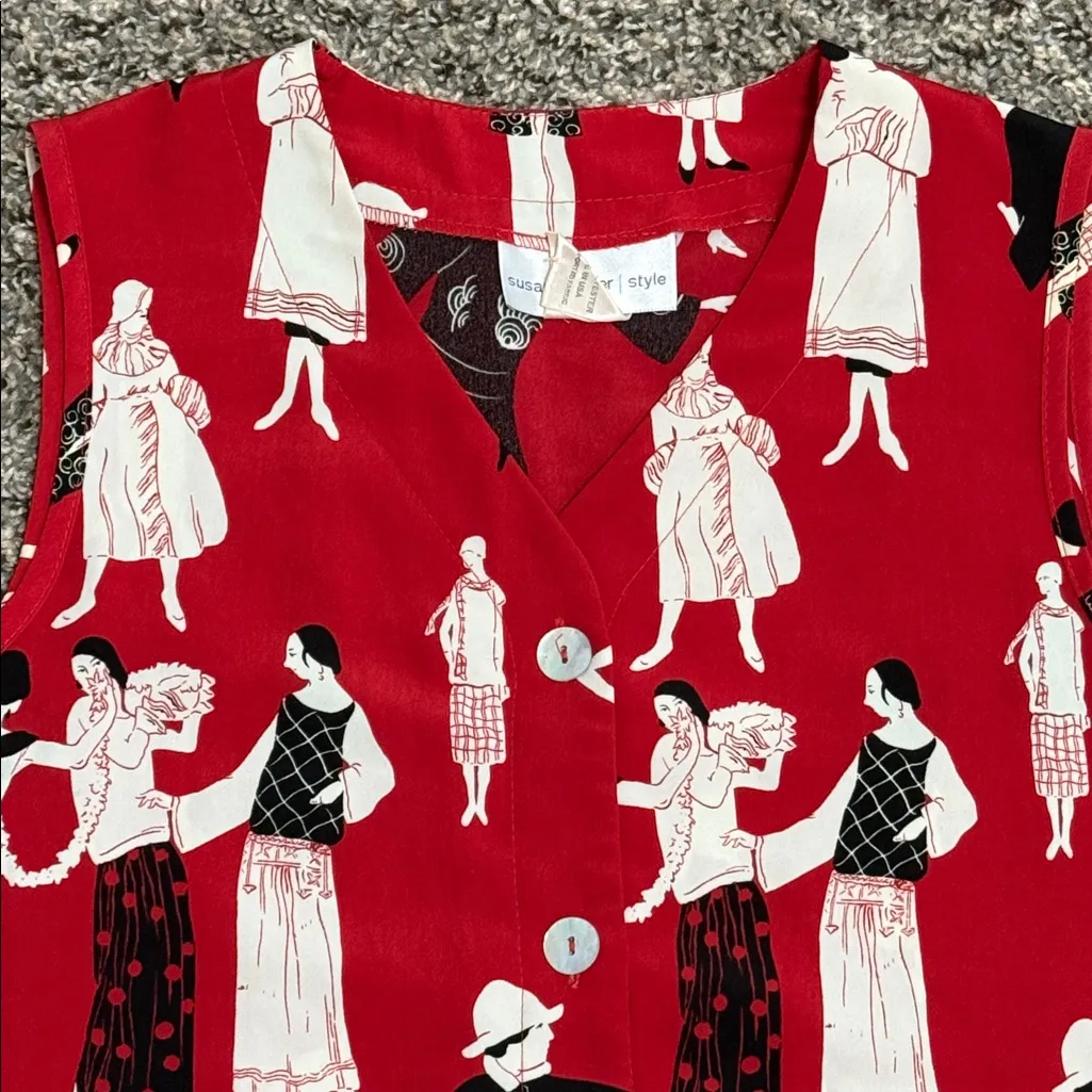 Susan Graver Red and Black Fashion Print Top - Image 2