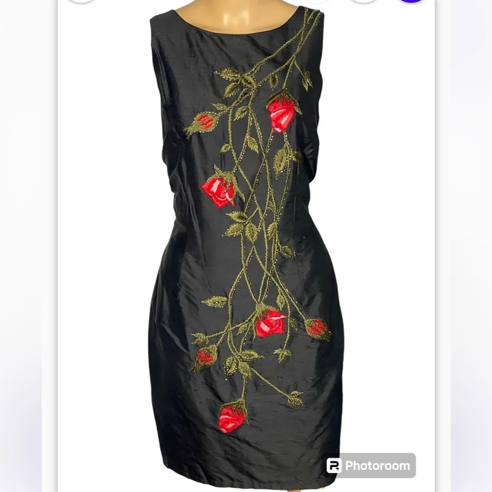 Y2K 80s Vintage beaded Embroidery Black Silk Dress size 11/12 - Image 5