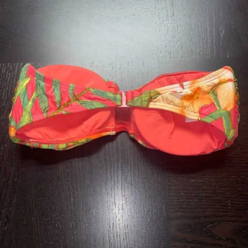 Carmen Marc Valvo Pink Floral Bandeau Strapless Bikini Top Women's Size Small - Image 3