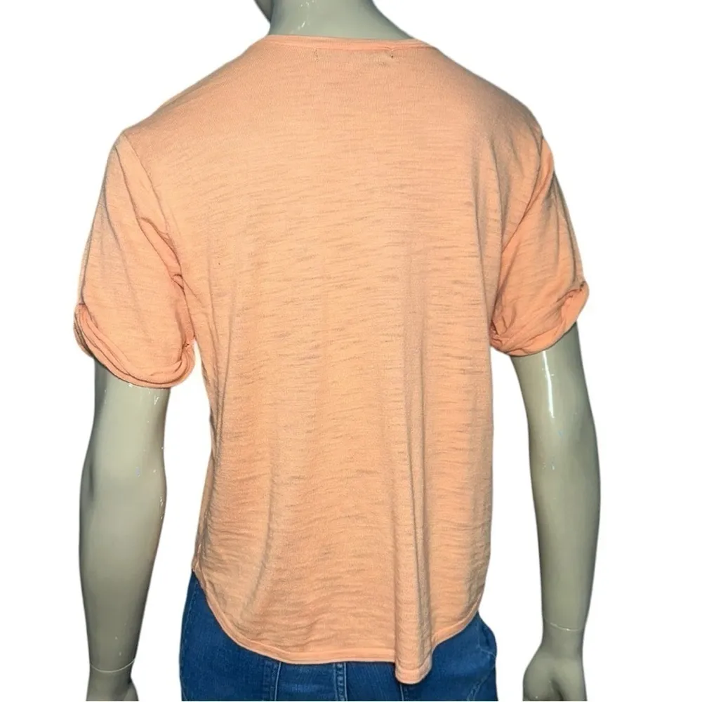 360 Sweater Women’s Size S Orange Cotton Knit Rolled Sleeve V - Image 5