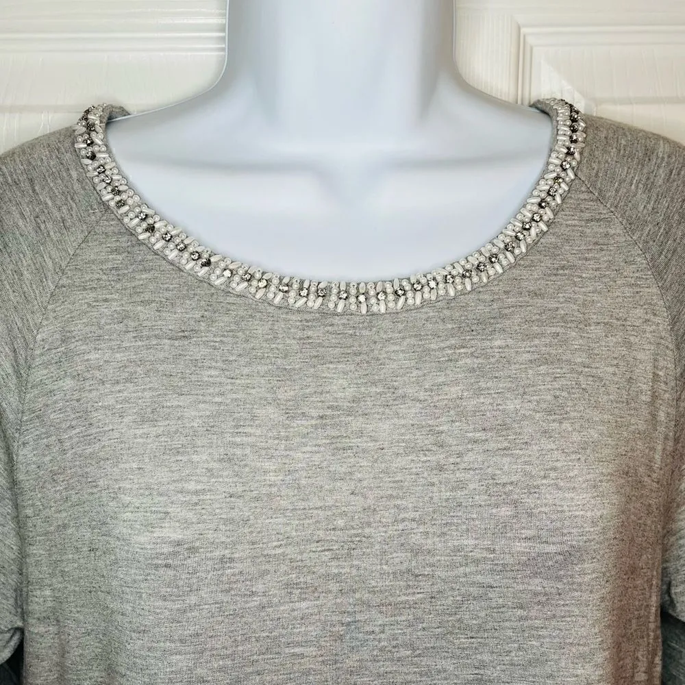 Philosophy Beaded Neck Tshirt Dress 3/4 Sleeves Grey Marled M - Image 7