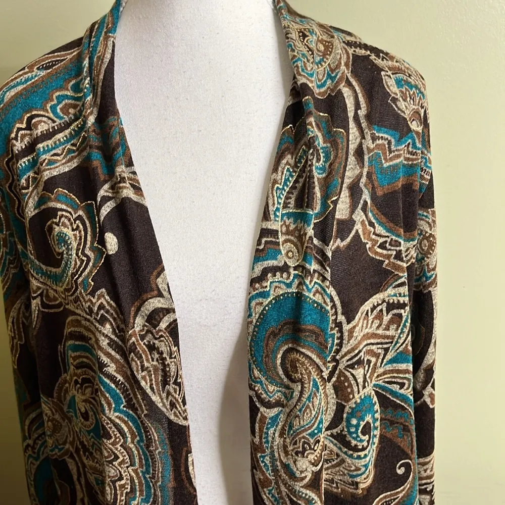 Chico's Kimono Floral Paisley gold long sleeve open front lightweight Cardigan - Image 2