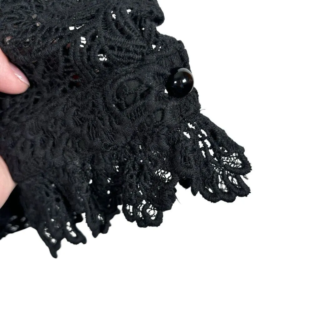 Soft Surroundings Black Lace Top Crochet Lace Whimsigoth Button Up Sz Petite XS - Image 7