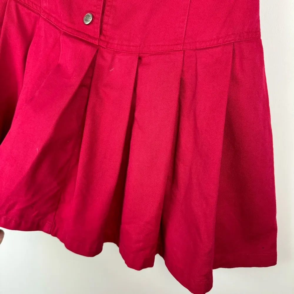 Vtg Y2K Corset Waist Red Pleated Mini Skirt Sz 2 High Rise Button Fly - Image 10