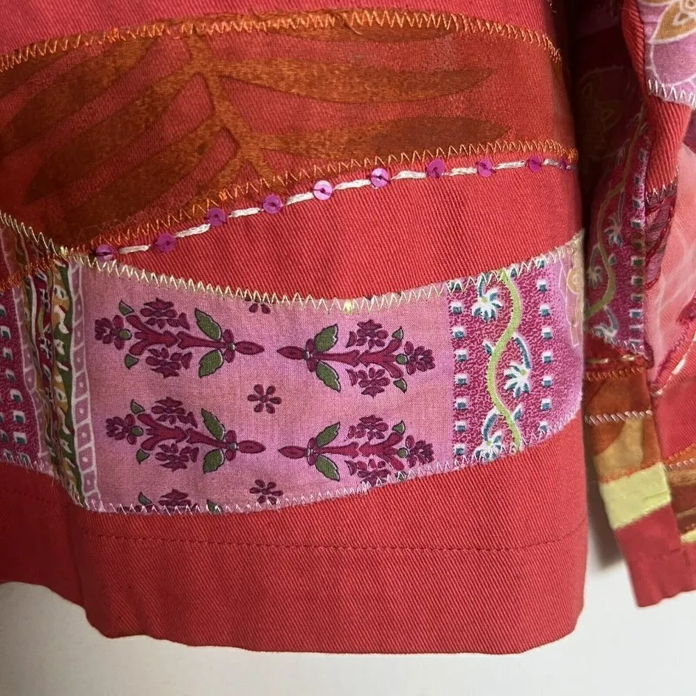 Coldwater Creek Multi-color Embroidered Patchwork Quilted Bohemian Jacket Large - Image 7