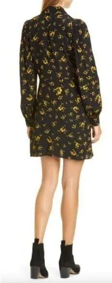 Ganni | Floral Print Crepe Shirtdress | Black Yellow | EU Sz 36 / US 8 - Image 2