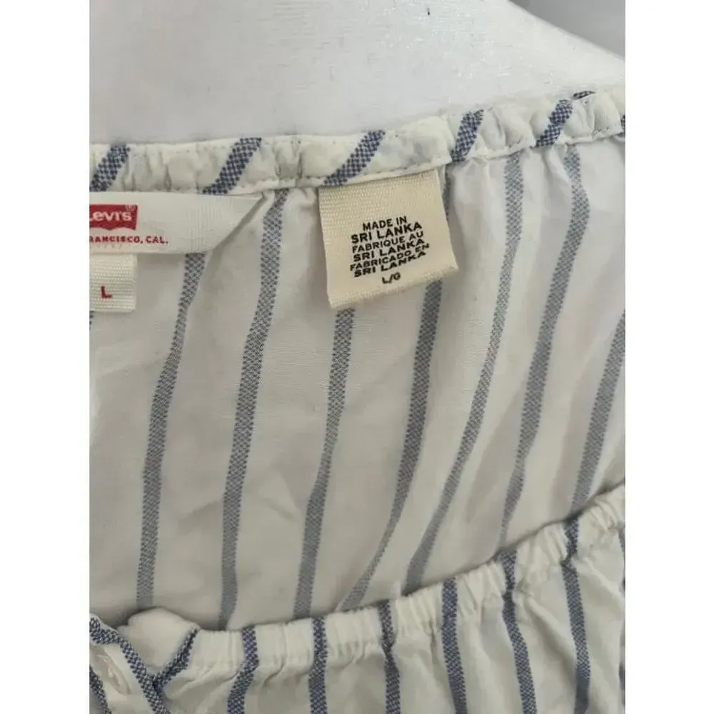 Women's Levi's‎ Off-Shoulder Blue Striped Blouse Size L - Image 7