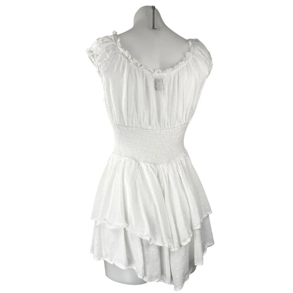 Princess Polly White Short Sleeve Ruffle Smocked Tiered Romper Shorts Size 8 - Image 2