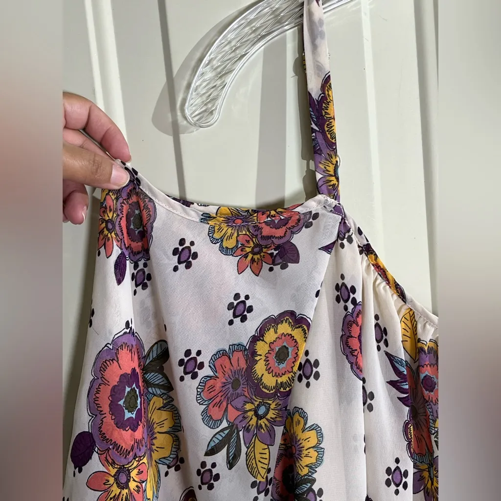 Torrid Floral Cold Shoulder Ruffle Tank Top White Multicolor Size 2X - Image 4