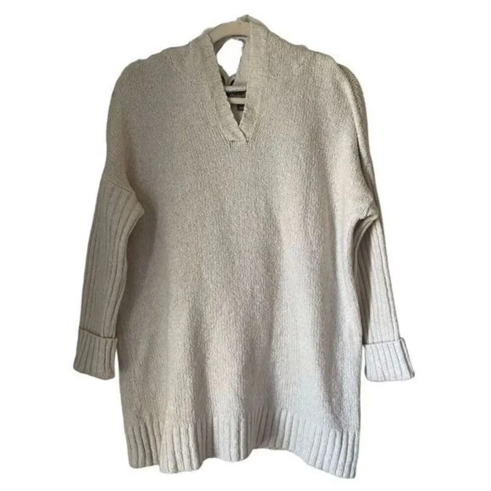 S3 Y2K VTG Eddie Bauer Boho Loungeware Medium Oatmeal Knit Hoodie Sweater - Image 2