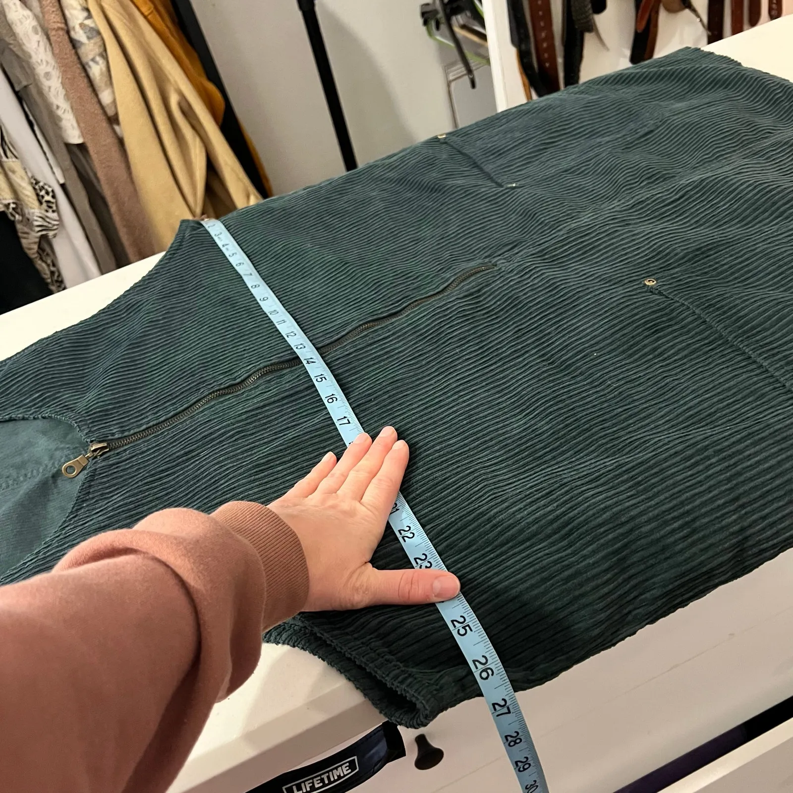 Vintage Kikomo 100% Cotton Teal Green Corduroy Zipper Overall Dress Size 24W - Image 7