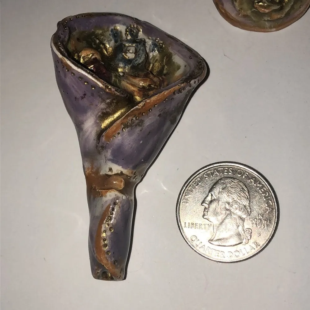 Vintage Ceramic Floral Basket Bouquet Round Clip On Earrings Set - Image 4