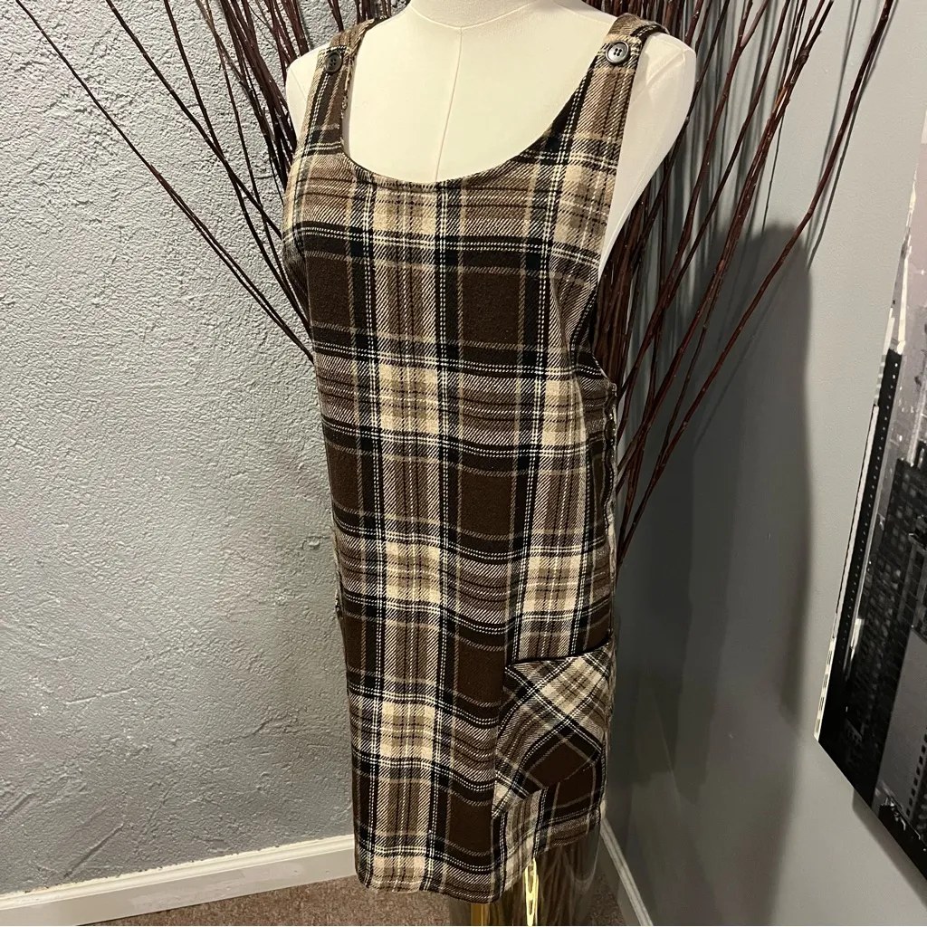 🌸NYCC BROWN PLAID OVERALL JUMPER DRESS SIZE MEDIUM🌸 - Image 2