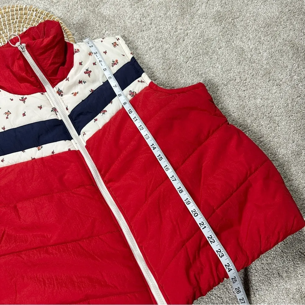 Wild Fable Red Multi Poppy Full Zip Puffer Nylon Vest Retro 90s Style Size XL - Image 11