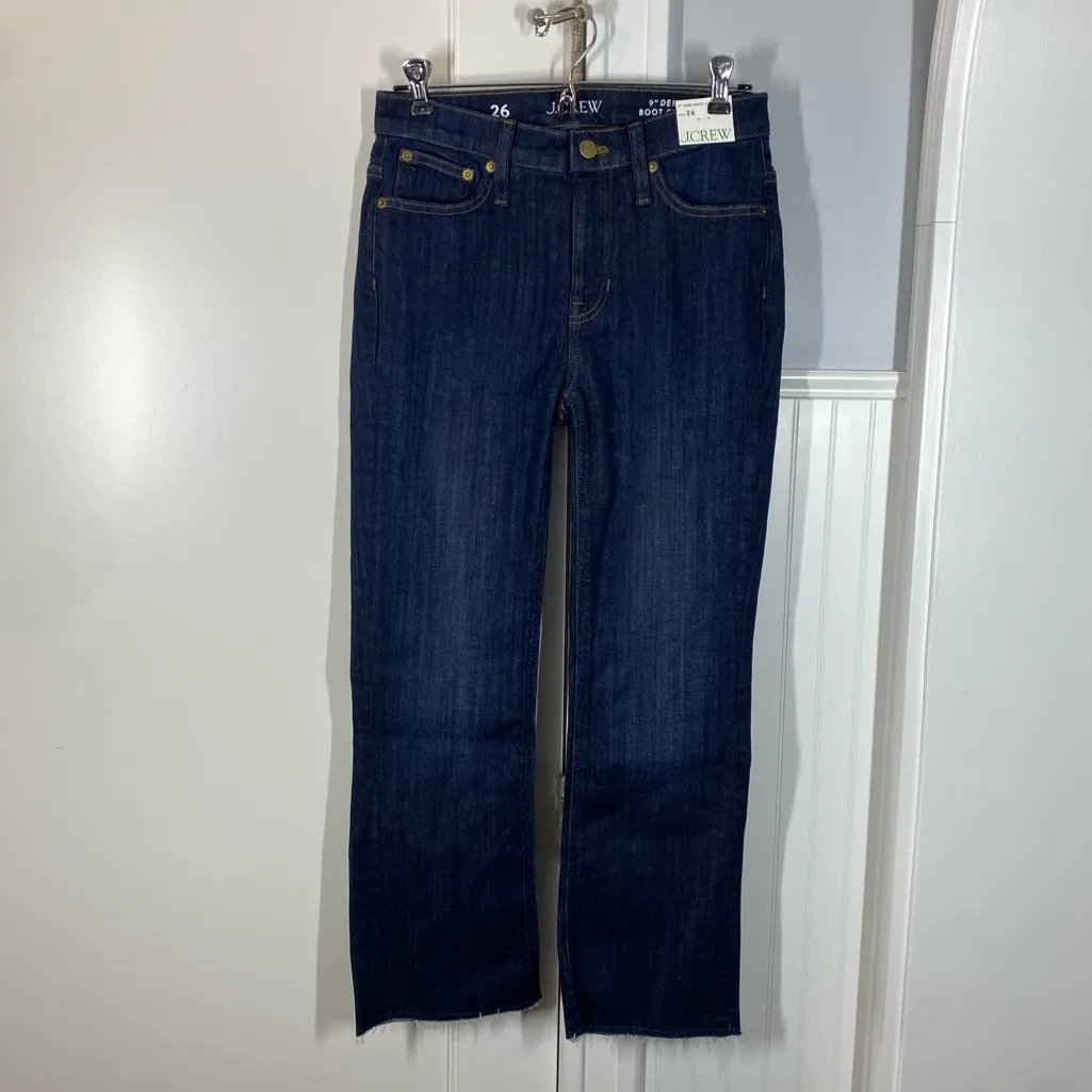 J. Crew Womens Size 26 9” High-Rise Demi-Boot Crop Jeans in Dark Worn Wash READ‎ - Image 2