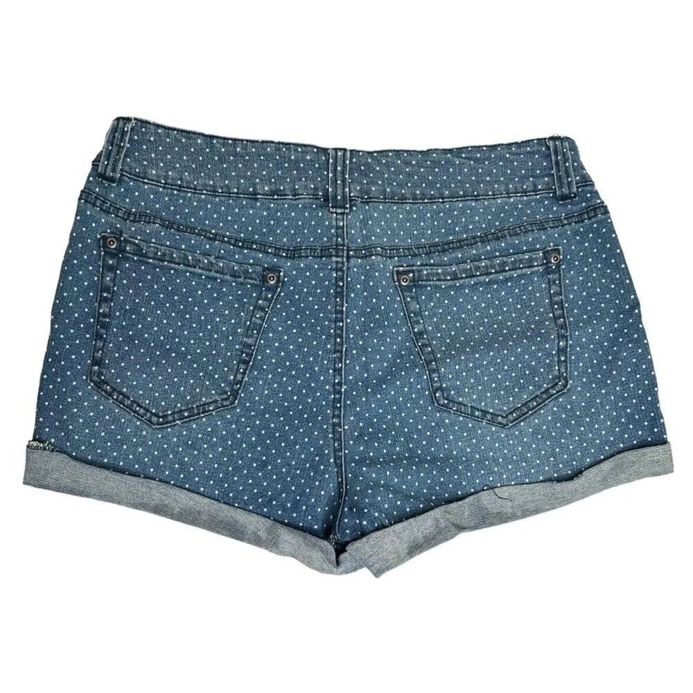 Womens Rewash Blue Denim White Polka Dot Denim Jean Shorts Cuffed Stretch Sz 14 - Image 4
