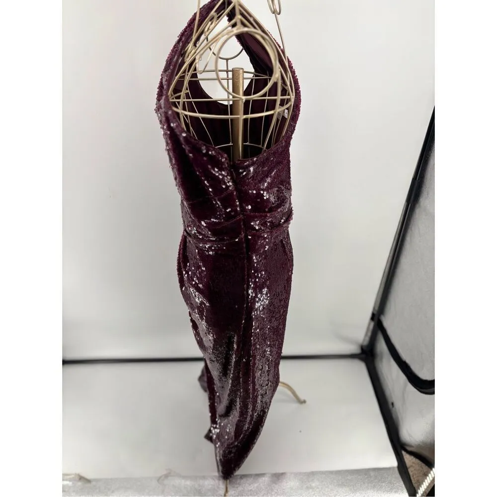 Kay Unger Alexia One Shoulder Sequin Midi Dress Oxblood Womens Size 4 Evening - Image 7