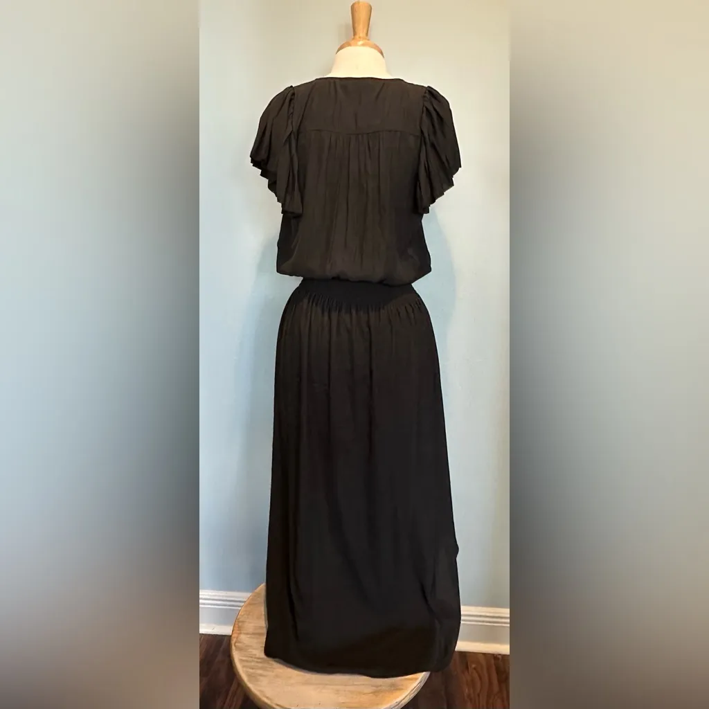 Ramy Brook Yassi dress v neck flutter sleeve smocked waistband black Size S NWT - Image 4