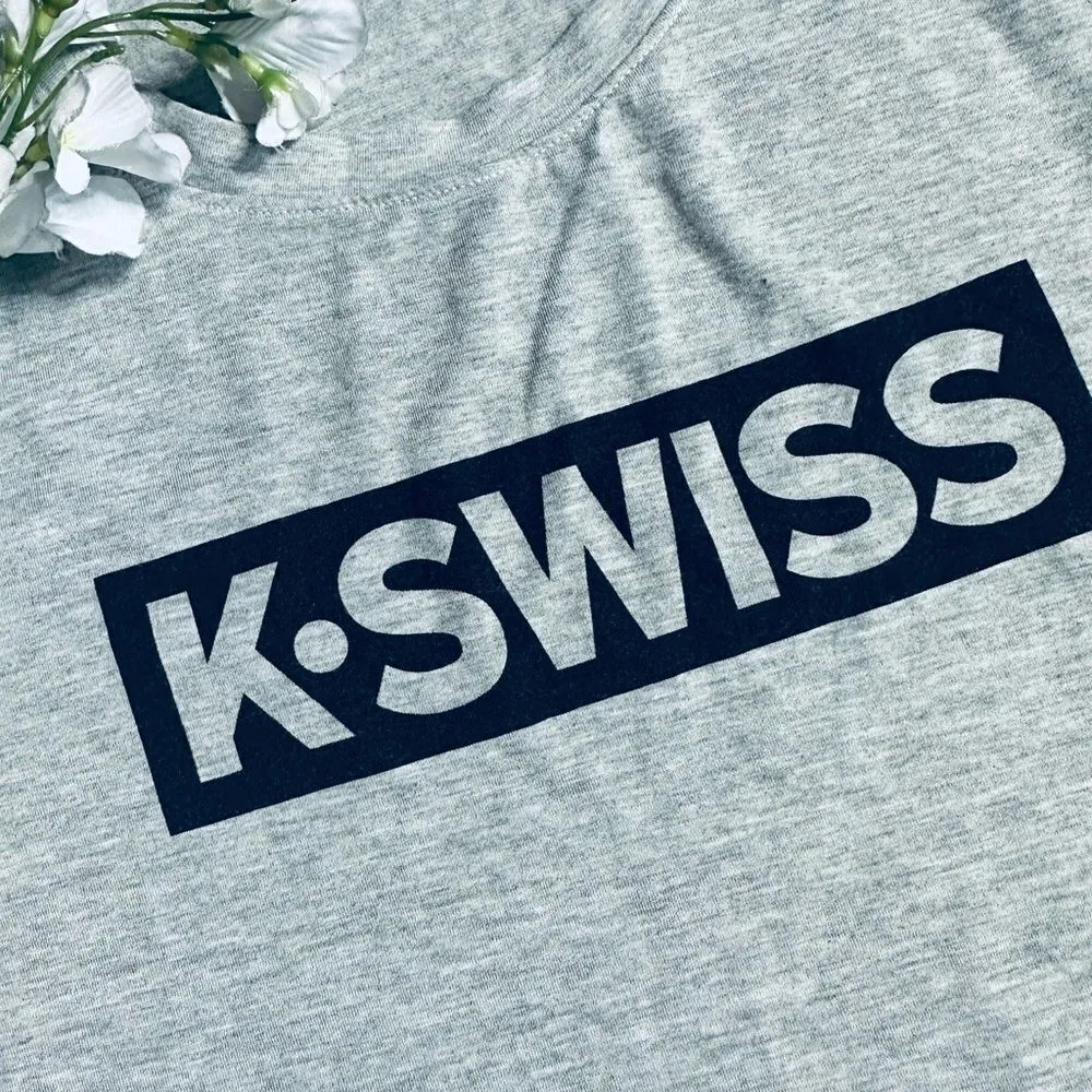 K-Swiss heather gray/black write out logo backspin crop tank top - Image 5