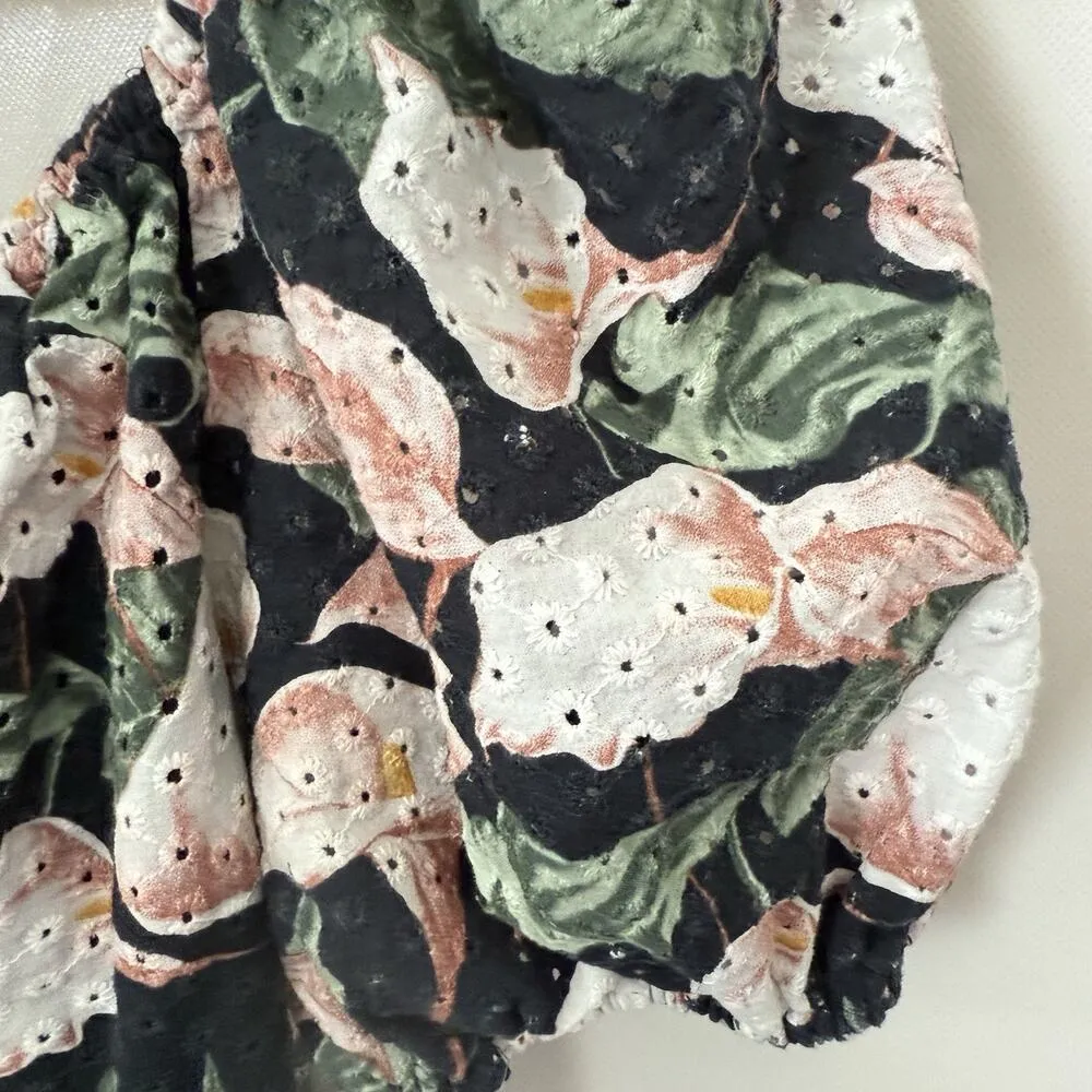 Express Bodysuit Womens M Floral Eyelet Puff Sleeve Thong Cottagecore Romance - Image 7