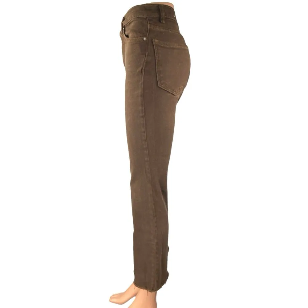 MNG Mango Sienna Women's Brown High Waist Flared Bootcut Denim Jeans Pants Sz 1 - Image 2