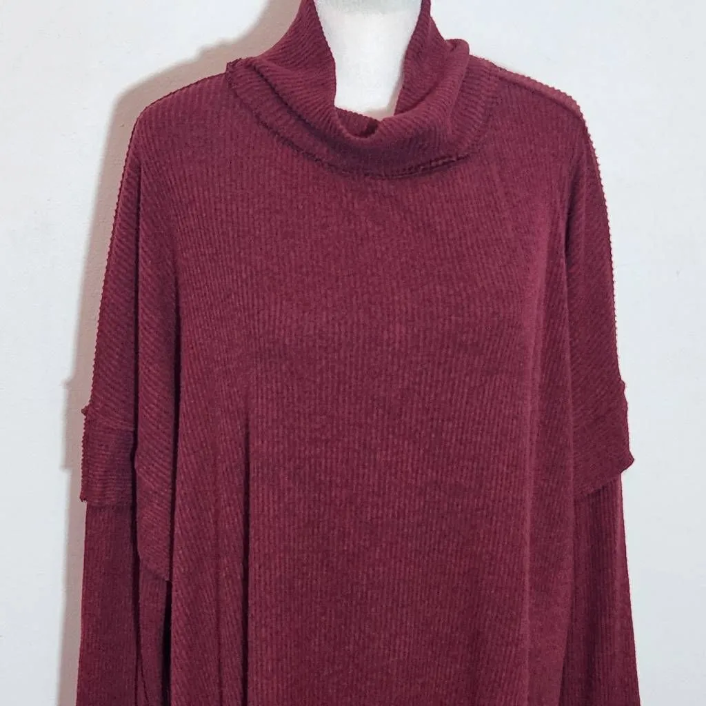 Jodifl Oxblood Ribbed Knit Pullover Size Large Oversized Burgundy Pullover - Image 2