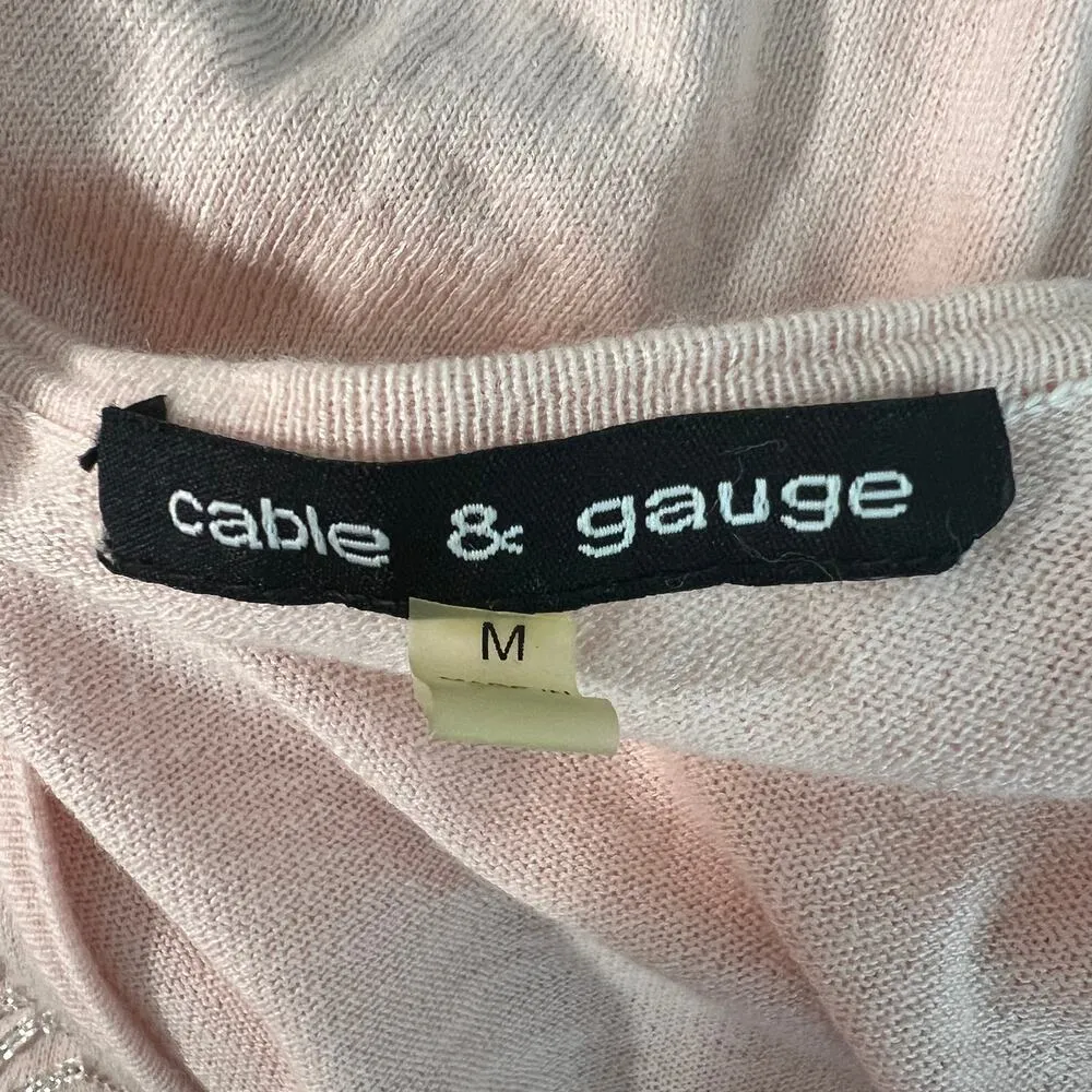 Cable & Gauge Soft Pink Beaded Womens Cardigan Sweater Medium Workwear Soft Girl - Image 2