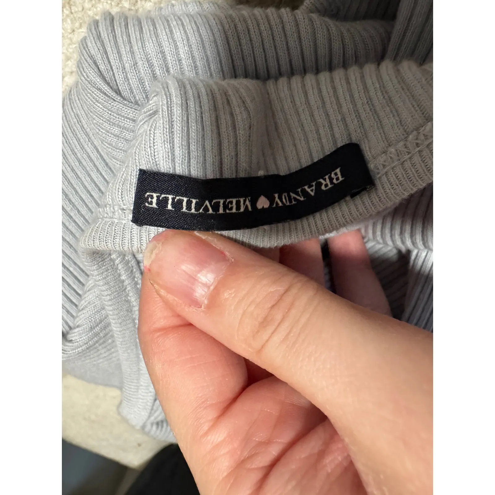 Brandy Melville Gray Ribbed Button Up Long Sleeve‎ Cropped Shirt Top Women's Sm - Image 3