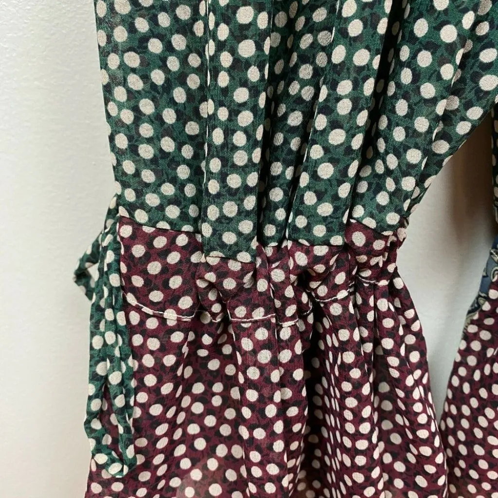 Vintage Look Sheer Jumper‎ Green Polka Dots Buttons Sleeveless Womens Size M - Image 7