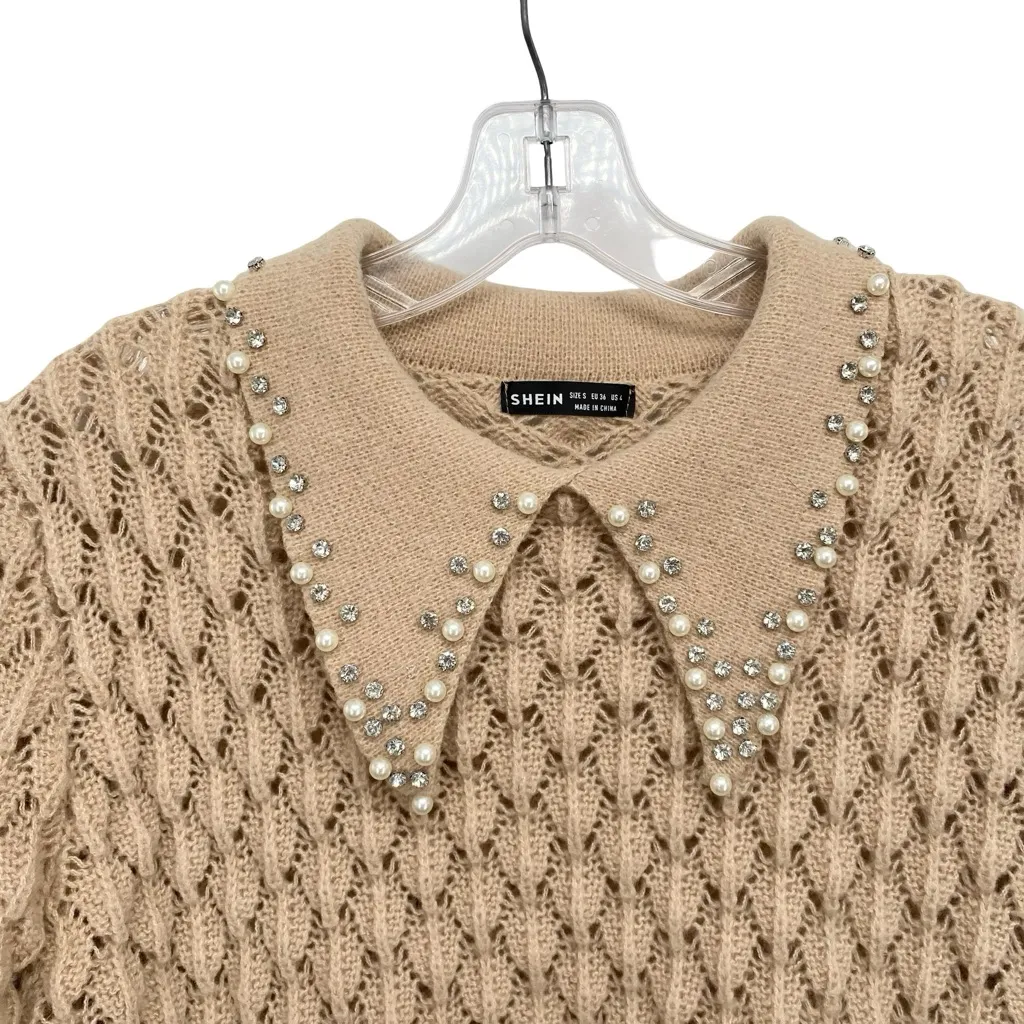 Shein Beige Knit Sweater with Embellished Collar - Image 6