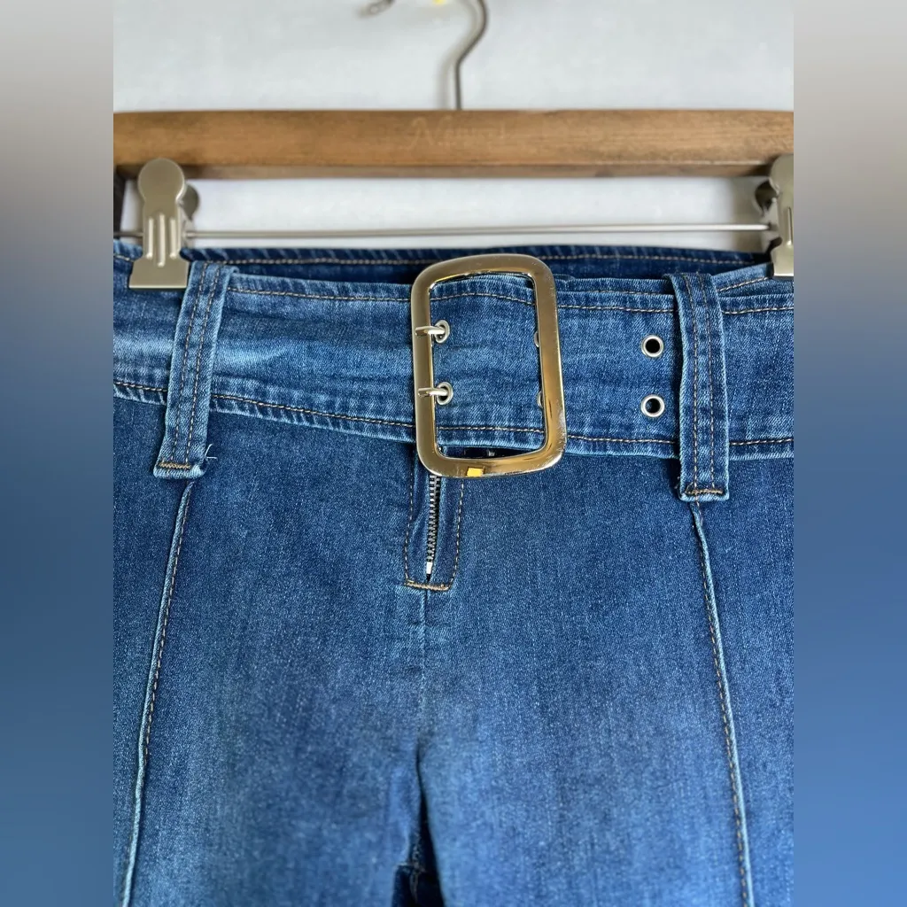 White Fox Belted Flare Jeans Women’s Size S 100% Cotton Y2K Boho Retro Style - Image 2