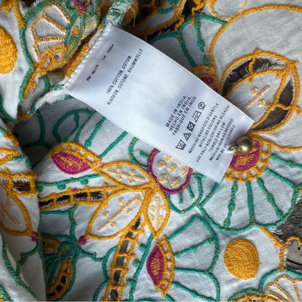 Anthropologie Akemi + Kin Cotton Colorful Bohemian Top with Brass Buttons, Sz 6 - Image 5