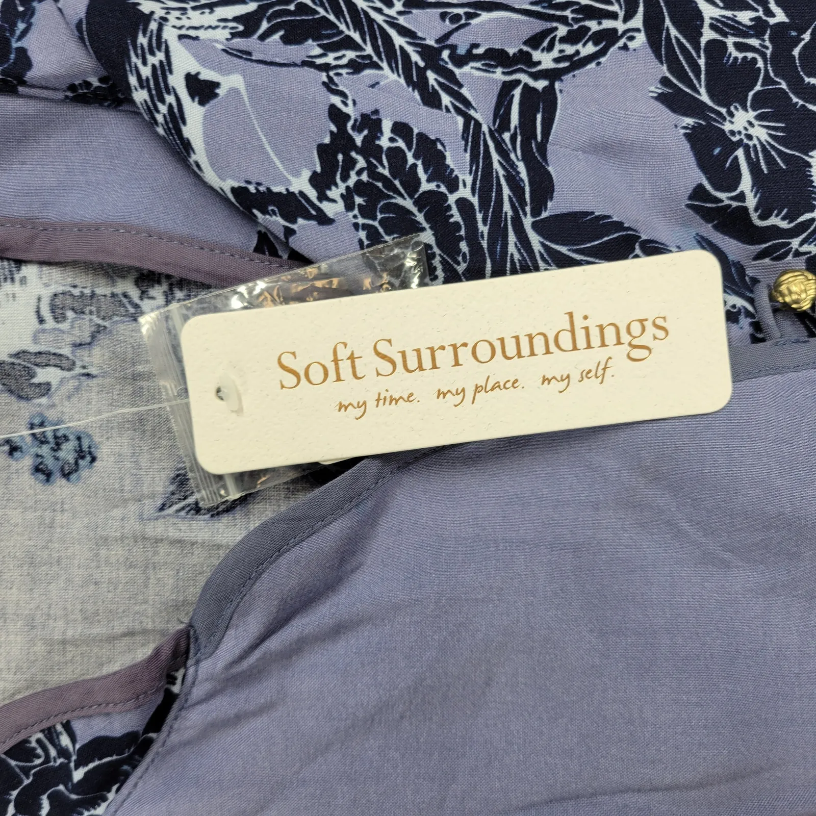 Soft Surroundings Tranquil Blooms Kimono Shirt XL Blue Floral Velvet Burnout New - Image 4