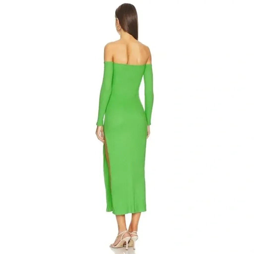 Off Shoulder Midi Dress in Electric Green NWT Size XS Retail $286 - Image 4