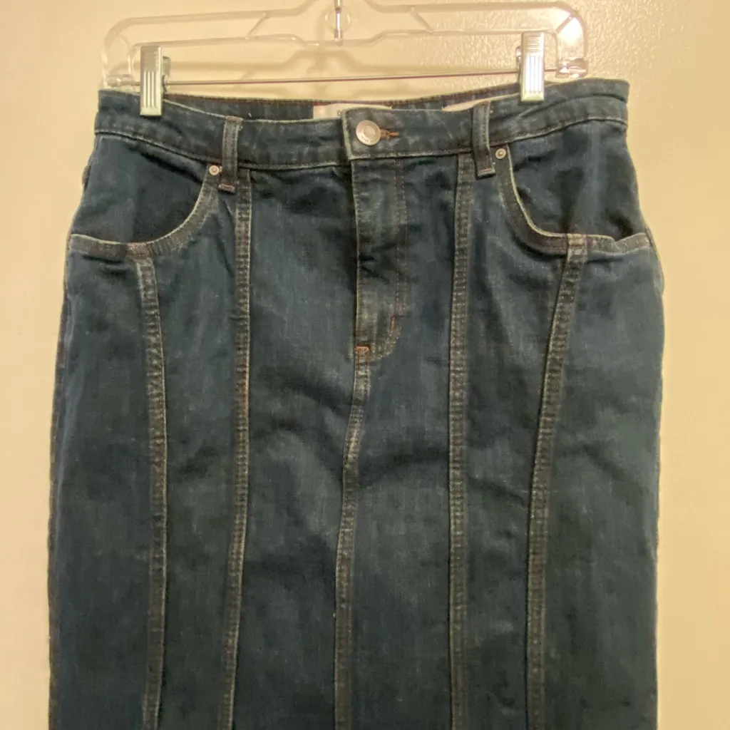 Cotton On Womens Panel Flare Denim Maxi Skirt Size 8 Dark Blue Wash Slit Boho - Image 2