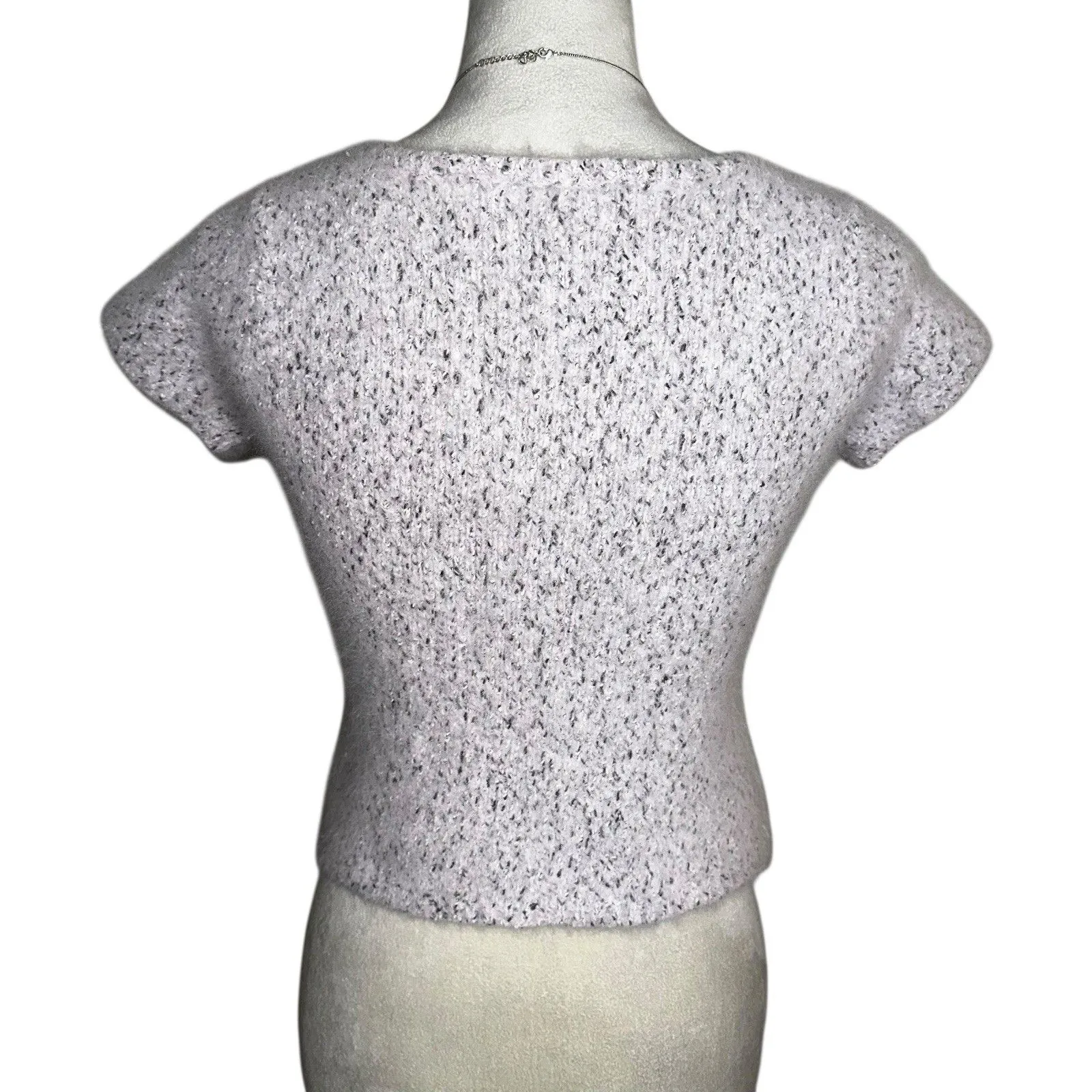 Dana Buchman Angora Blend Knit Crop Top Large | Soft Pink Fuzzy Scoop Neck Y2K - Image 3