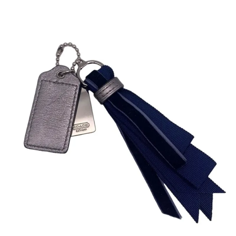 2" COACH Blue Silver Metallic Tassel Fob Bag Charm Hang tag Hangtag - Image 2
