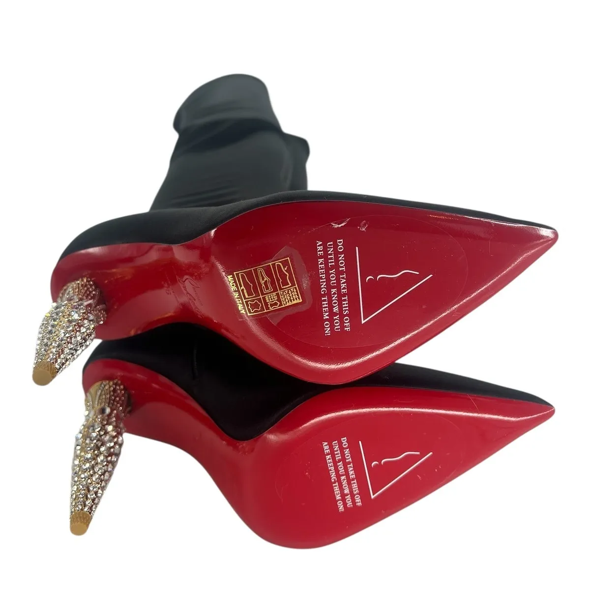 Christian Louboutin Black Lipstrass Botta Alta Satin Thigh Boots 100 - Image 17