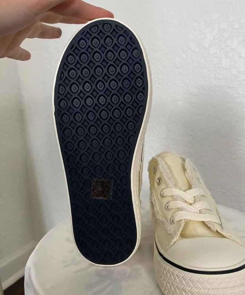 Butter Yellow Cream Distressed Canvas Platform Lace Up Sneaker 10.5 / EU 41 - Image 5